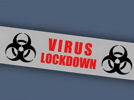 Graphic that shows 'virus lockdown' on tape.