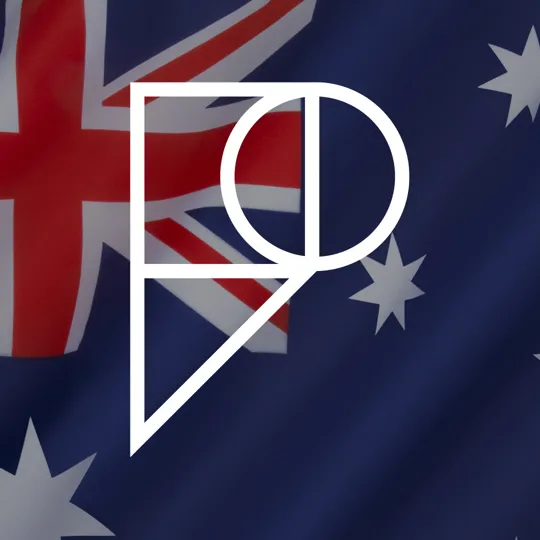 Australia flag with Pamoja 'P' logo overlayed