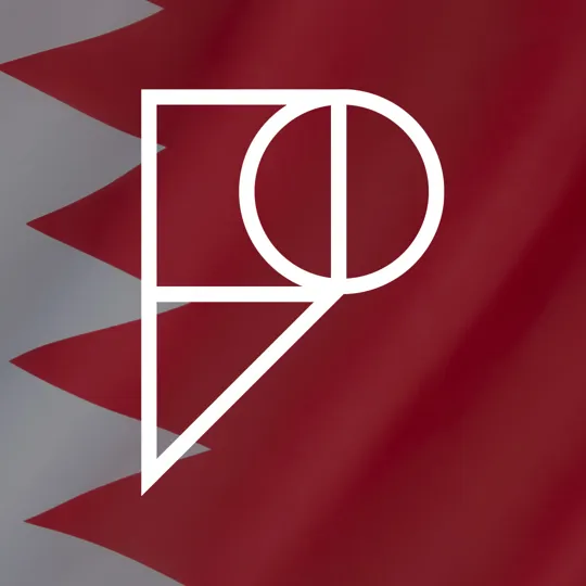 Bahrain flag with Pamoja 'P' logo overlayed