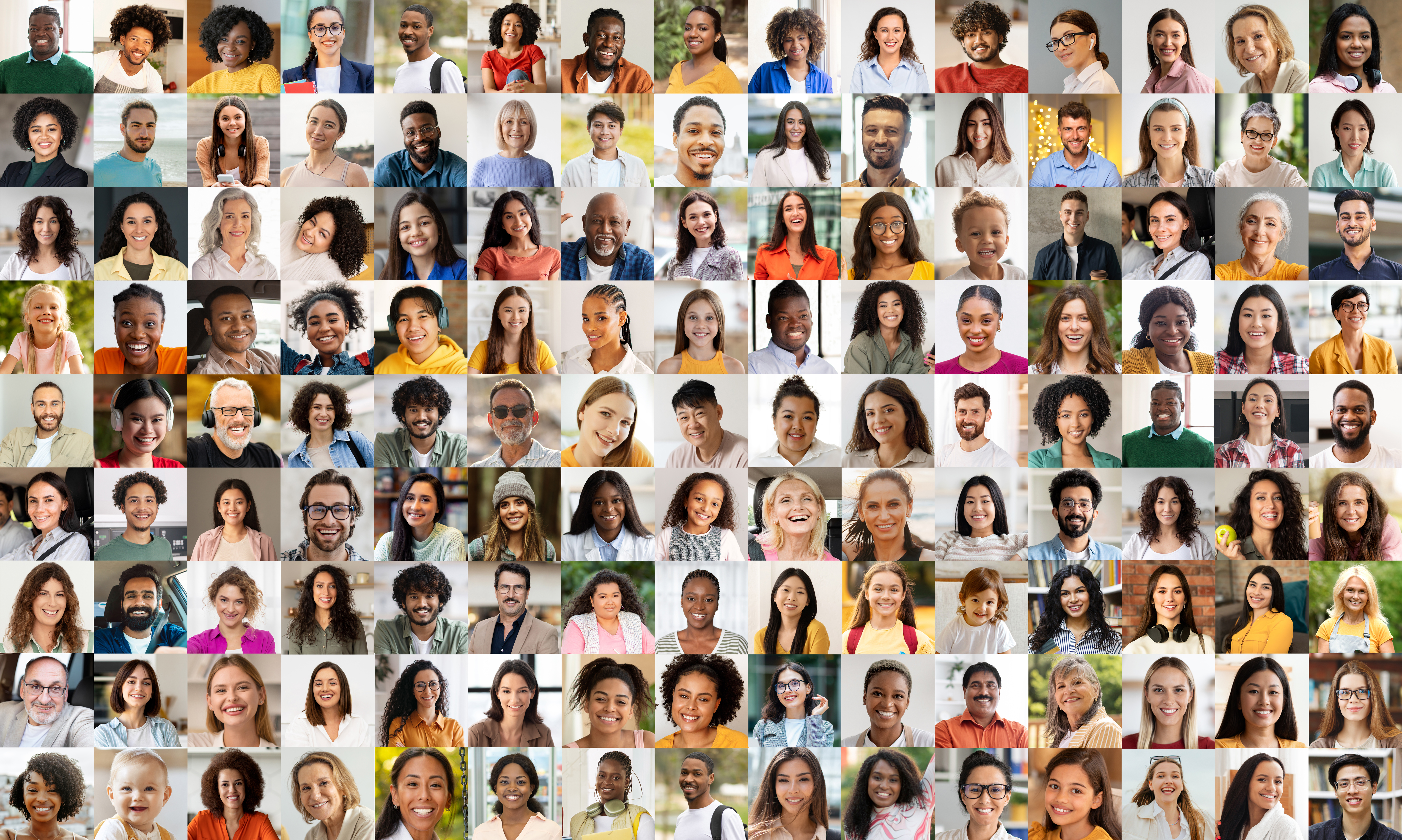 A large collage of many small headshots of diverse people, forming a mosaic, used as a banner for Individuals and Societies or Global Studies.