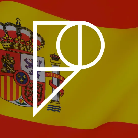 Spain flag with Pamoja 'P' logo overlayed
