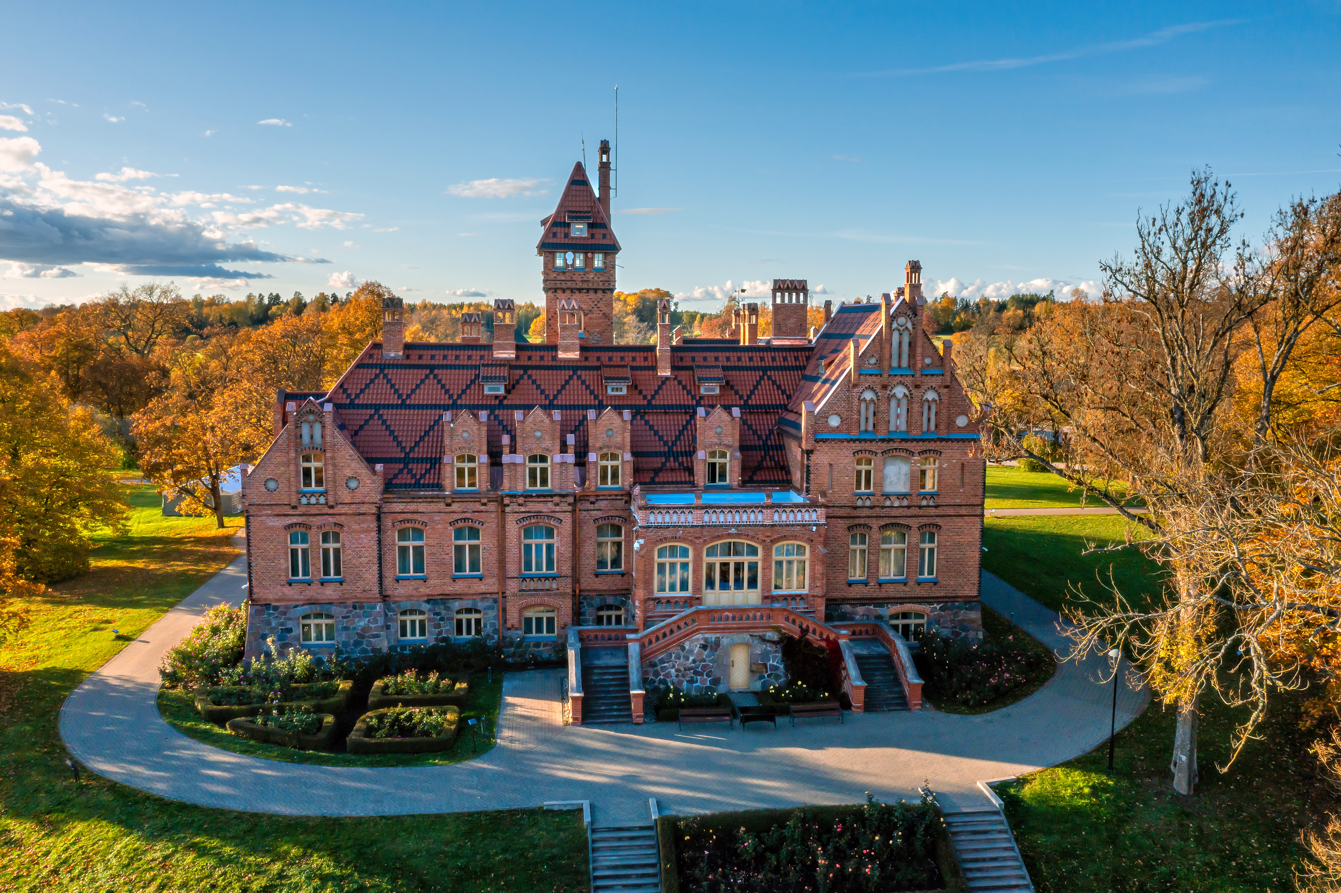 A birds eye view of an old, historic school building