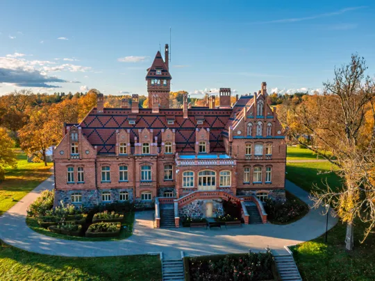 A birds eye view of an old, historic school building