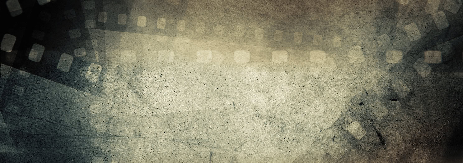 A vintage-style background with a weathered, grainy texture. The faint, transparent outline of a filmstrip with perforations is visible across the top and down the sides of the image. The image evokes themes of filmmaking, photography, and history.