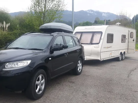 The Binedell family's car and caravan.