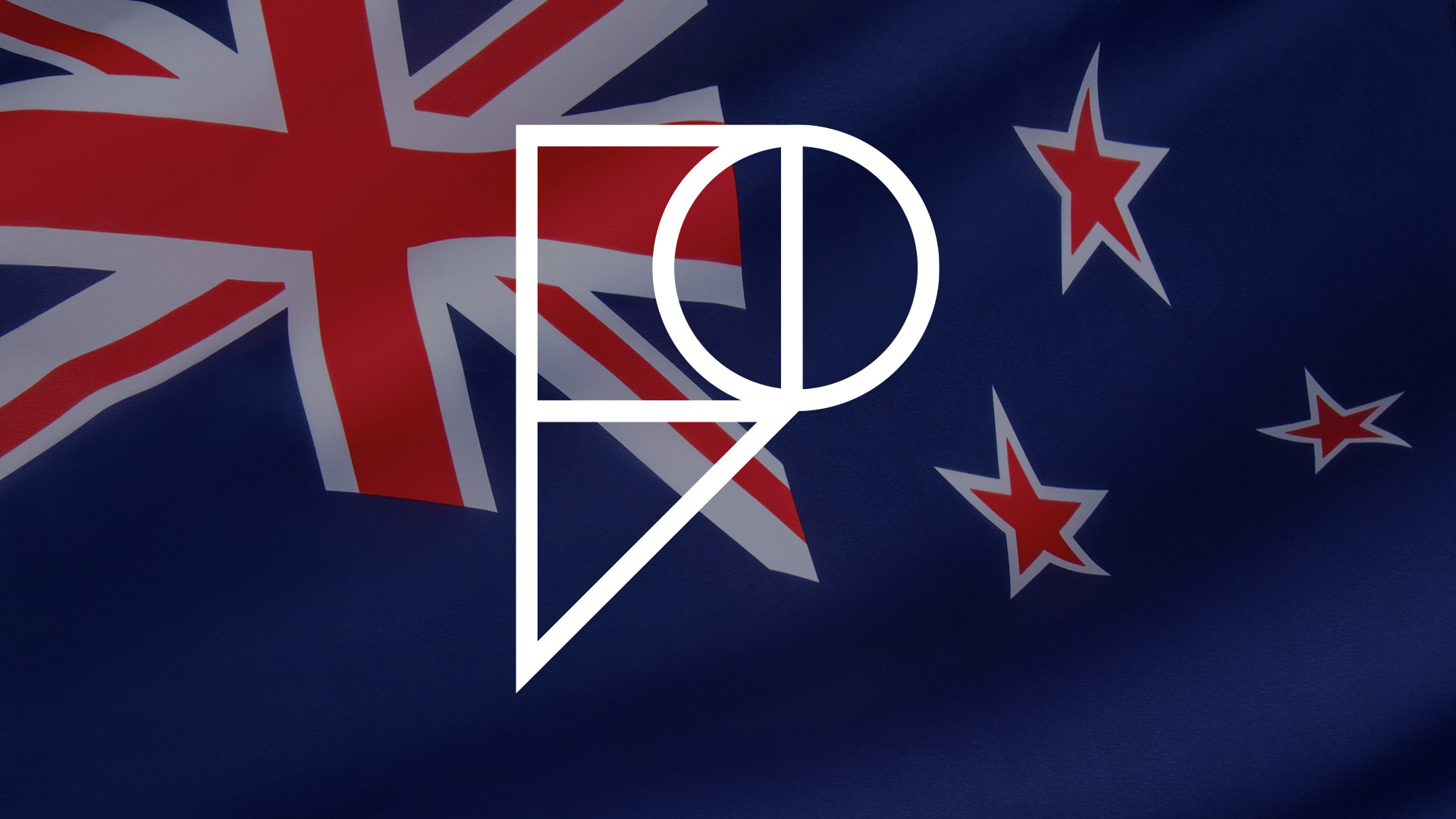 An image of the New Zealand flag, with the Pamoja logo overlaid. 