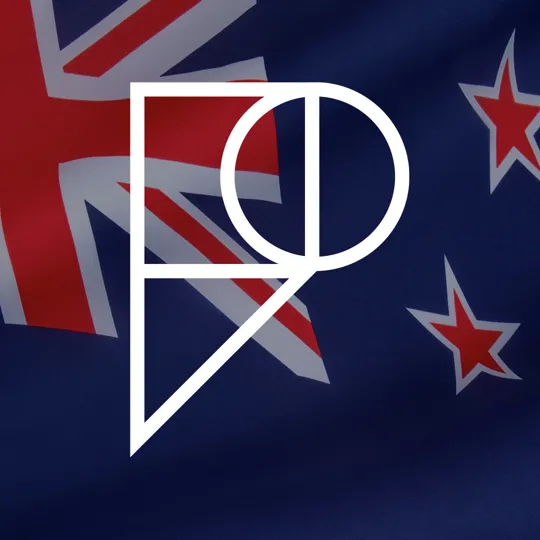 An image of the New Zealand flag, with the Pamoja logo overlaid.