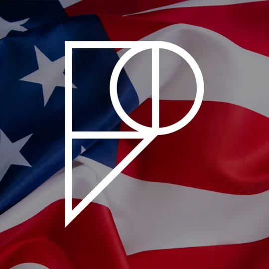 USA flag with Pamoja 'P' logo overlayed